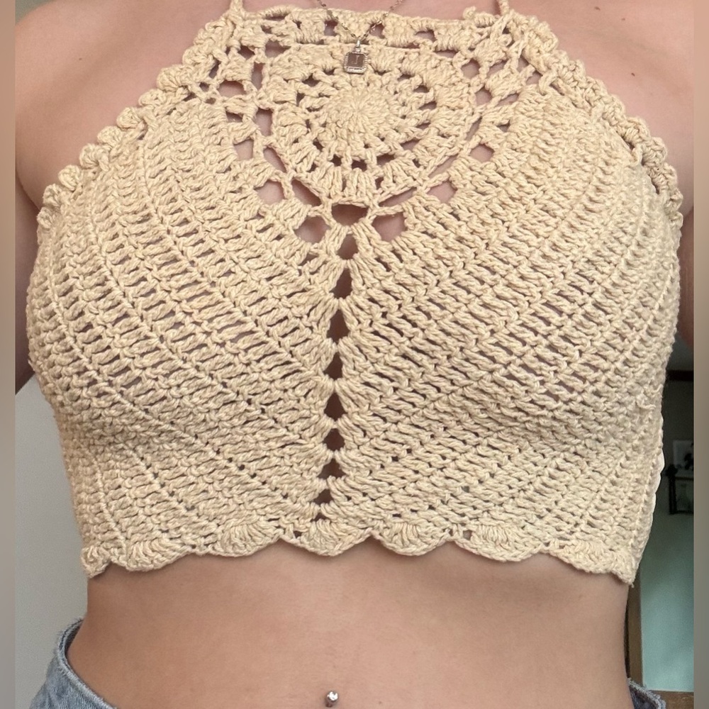 Crochet Halter Top in Cream